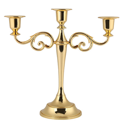 3 Arms Metal Candle Holder, European Style Candelabra for Wedding and Home Decor, Exotic Retro 3 Branches Candlestick with Gold and Silver Finish for Candlelight Dinner (Gold)