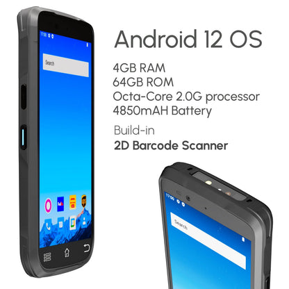 Rayoungtek Rugged Android Barcode Scanner Handheld Mobile Computer 1D 2D QR Code NFC Reader IP66 4G WiFi 6.0" Touch Screen for Inventory Retail Logistics