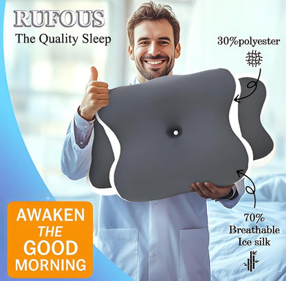 RUFOUS Orthopedic Cervical Pillow for Neck Pain Relief – Adjustable Contour Memory Foam, Dual-Height (4.3"/3.5"), Cooling Washable Cover, Orthopedic Neck Support for Side & Back Sleepers