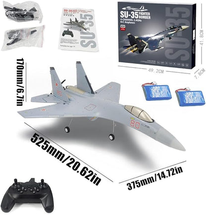 RC Airplane SU35 Jet 4CH Remote Control Plane RTF Tail Motor Aircraft 3D / 6G Stunt Function Fixed Wing Glider Brushless Motor Simulation Fighter for Adult Beginners 2 Batteries (Black)