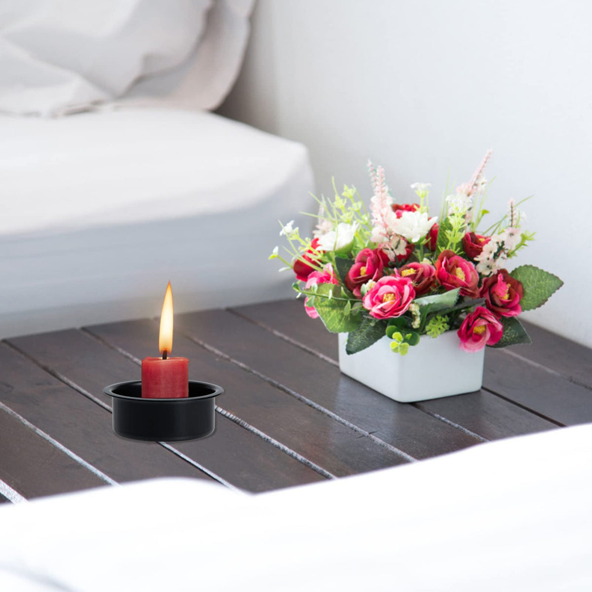 Uonlytech 5pcs Tea Light Tins Cups, Black Metal Tea Light Candle Holder Empty Scented Candle Cup DIY Candle Holders for Party Wedding Table Decoration