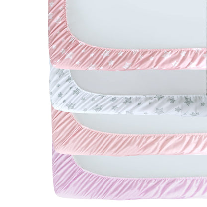 Crib Sheets for Girls 4 Pack, Fitted Crib Sheets for Standard Size Crib and Toddler Mattresses, Soft and Breathable Baby Gift Girl Set, Pink