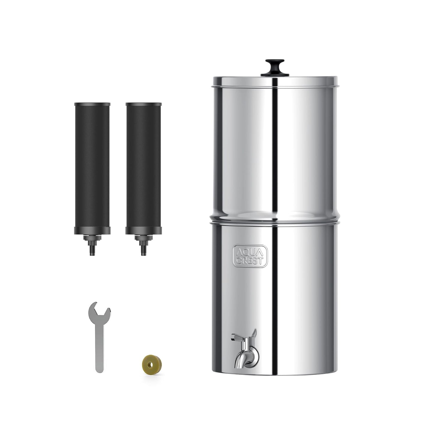 AQUA CREST Gravity Water Filter System, NSF/ANSI 42&372 Certified Black Carbon Filters, Reduce Lead and Up to 99% Chlorine, 2.25G, for Home, Camping, RVing, Off-Grid, Emergencies, AQ-TN-A
