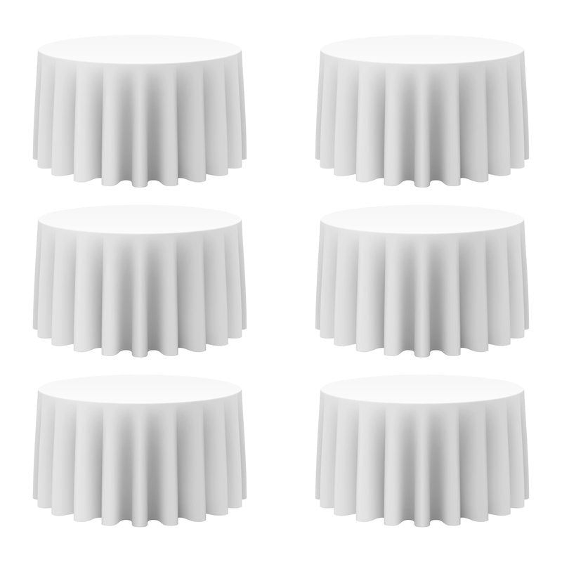 BRILLMAX 6 Pack White Round Tablecloths 120 Inch for 60” Tables - 150 GSM Polyester Fabric, Floor Length Drop, Water, Stain & Wrinkle Resistant Cloth Cover for Wedding Reception Banquet Dining