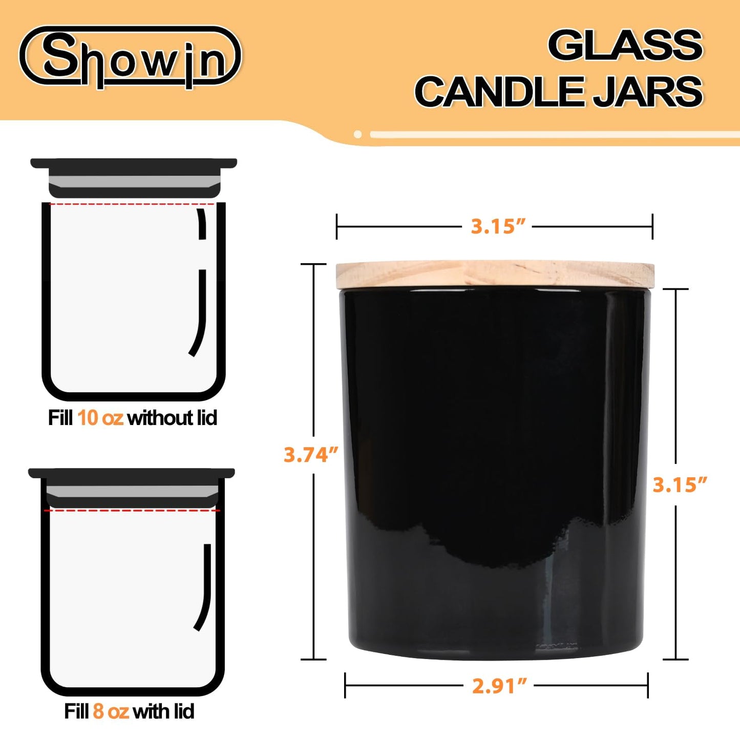 10 OZ Thick Candle Jars for Making Candles 15 Pcs, Empty Jars with Wood Lids for Candle Making, Sample Container, Glossy Black