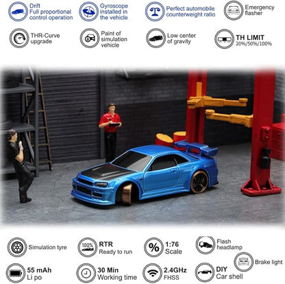 1:76 Turbo Racing Scale RC Sport Car Table Racing Remote Control Mini Model Car Full Proportional RTR Kit Toys (C64 Blue)