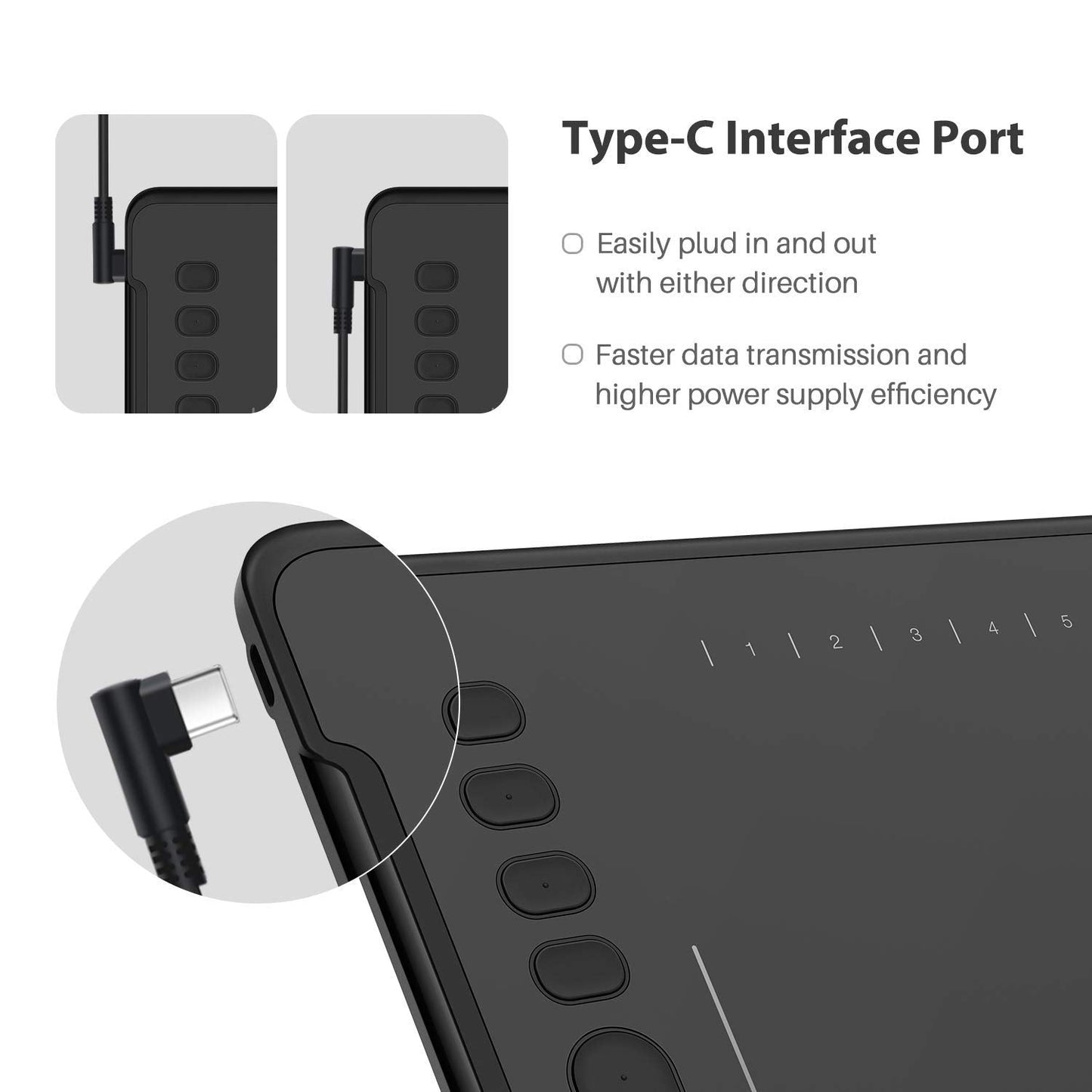 HUION Inspiroy H1161 Graphics Drawing Tablets, Touch Strip and 8192 Pen Pressure Sketch Tablet with Battery-Free Stylus,10 Shortcut Keys, Compatible with Android, Windows, and Mac Black
