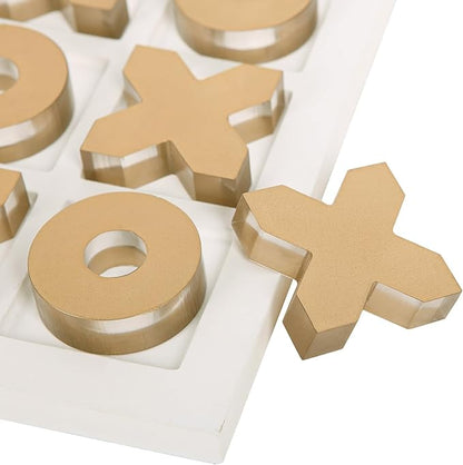 NIKKY HOME Acrylic Tic Tac Toe Wood Board Game Classic Coffee Table Decor Decorative Wooden Travel Game for Family Gold