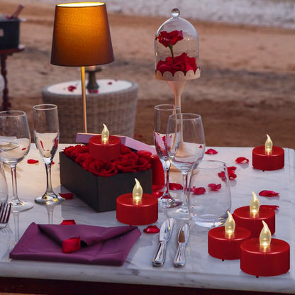 Battery Operated Tea Lights Candles: Flameless Flickering LED Electric Fake Candles Bulk, 100Pack Powered Votive Tealights, Long Lasting 200H+ Bright Red Lamp for Seasonal and Festive Decoration
