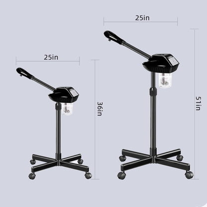 Professional Facial Steamer with More Steam for Deep Cleansing and Hydration, Face Steamer on Wheels with Time Setting, Estheticians Steamer Adjustable Height for Beauty, Spa and Home Use（Black）