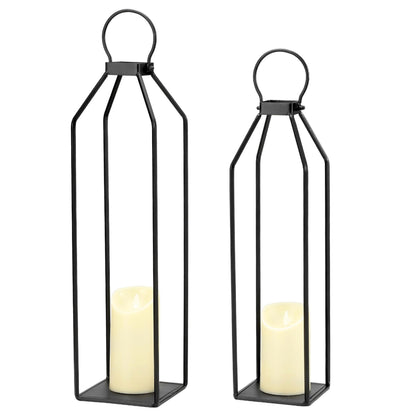 Perfnique Modern Farmhouse Lantern Decor, 19.7'' 22'' Set of 2 Black Metal Lanterns, 2 LED 6hr Timer Flickering Flameless Candles, Lanterns Decorative for Porch, Patio, Fireplace Mantle, Christmas
