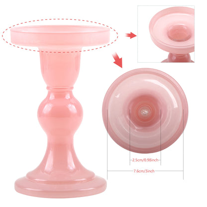 GMWD 3 Pcs Glass Candle Holder Set Clear, Pink Candlesticks Holders Pillar Taper Candles Tealight Stand for Wedding Centerpieces Home Decorations Dining Table