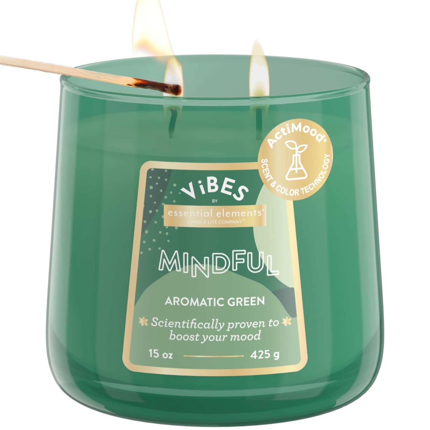 Candle-Lite Vibes Aromatic Green Mood-Enhancing Scented Candles, 15 oz Jar, Aromatherapy, Proudly Poured in The USA, 2-Wick, 86 Hours Burn Time, Perfect Relaxation Gift