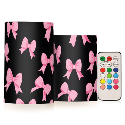 ALAZA Pink Bow Black I Flameless Candles Flickering LED Candles with Remote Timer Battery Operated Pillar Candles Set of 2 for Dinner Holiday Decor