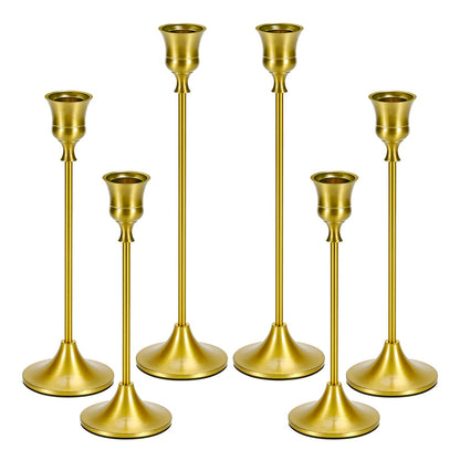 Metal Brass Gold Taper Candlestick Holders Set of 6, Wine‑Glass Shaped Candle Stick Holder with 3 Assorted Heights, Elegant Table Centerpiece Decor for Wedding Christmas Fireplace