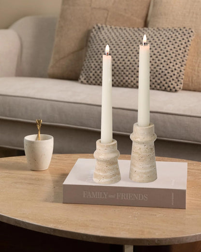 Vixdonos Natural Stone Candle Holder Set of 2 Taper Candle Candlestick Mantle Candle Stand for Home Decor,Wedding,Party and Table Centerpieces(White)