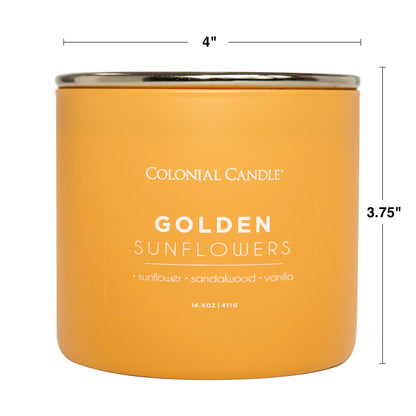 Colonial Candle Golden Sunflowers Scented Jar Candle, Pop of Color Collection, 3 Wick, 14.5 oz - Up to 60 Hours Burn