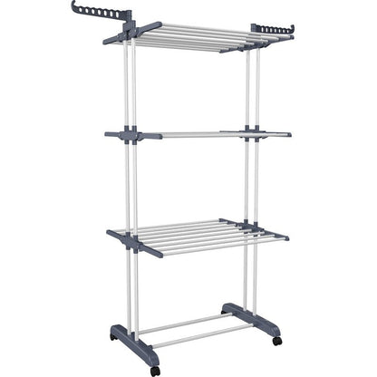 HOMIDEC Clothes Drying Rack, Oversized 4-Tier(67.7" High) Foldable Stainless Steel Drying Rack Clothing, Movable Drying Rack with 4 castors, 24 Drying Poles and 14 Hooks for Bed Linen, Clothing, Grey