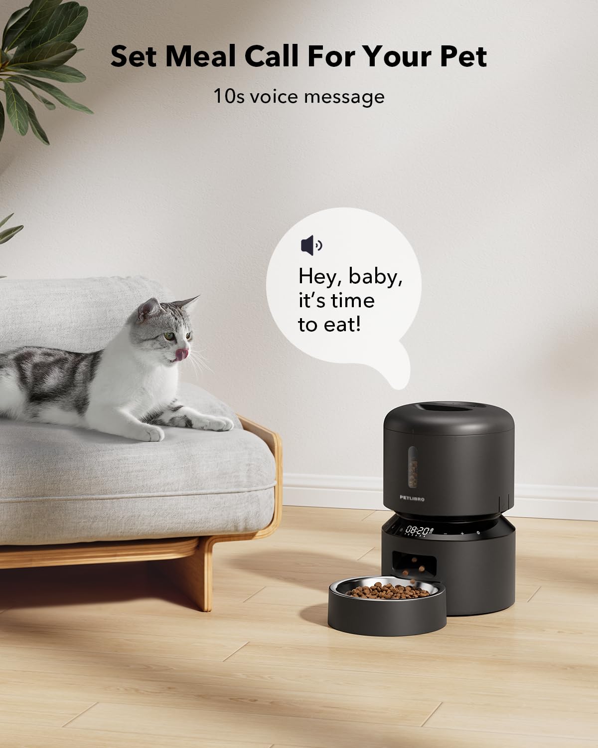 PETLIBRO Automatic Cat Feeder, Automatic Dog Food Dispenser with Freshness Preservation, Timed Pet Feeders for Dry Food, Up to 50 Portions 6 Meals Per Day, Granary Black