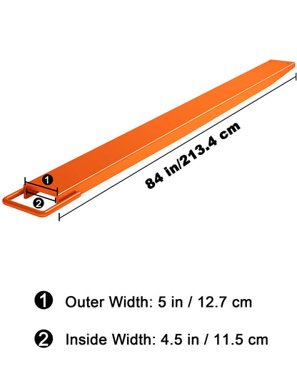 84 Inch Forklift Extensions, 4.5Inch Width Pallet Fork Extensions, 1 Pair Pallet Fork Extension, Heavy Duty Steel Fork Extender Reach