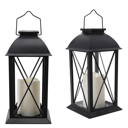 2 Pack Outdoor Solar Lantern 12" Battery Hanging Lanterns Waterproof Vintage Classics Flickering Flameless Candle Lanterns for Patio, Table, Party, Garden, Table, Kitchen