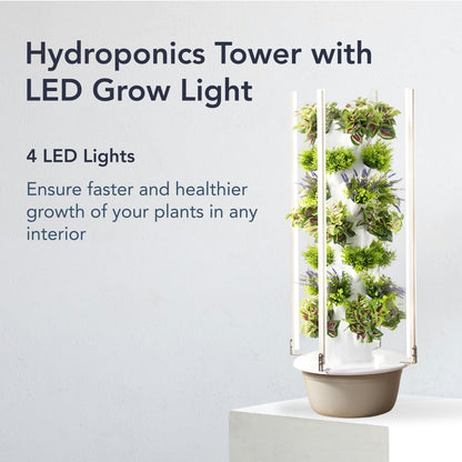 Flora Indoor Hydroponic Garden Tower with LED Grow Lights - Self-Watering Hydroponics System with Pump, Adapter, and Net Pots for Growing Herbs & Vegetables