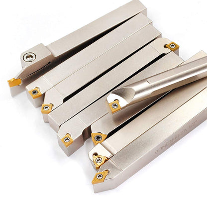 OSCARBIDE 1/2"Shank Nickel Plated Indexable Lathe Turning Tool Holder and Boring Bar 9 Pieces/Set,CNC Heavy-Duty Metal Lathe Cuting Tools for Turning Grooving Threading Cut Off
