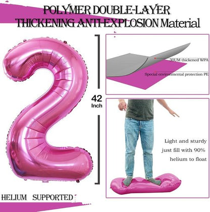 GOER Pink Foil Number 2 Balloons - Huge 42" & 32" Birthday Party Decorations (3 Pcs)
