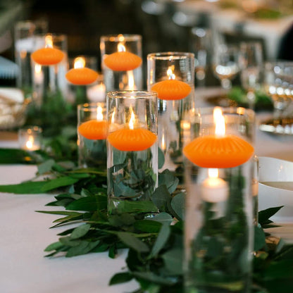 Orange Floating Candles for Cylinder Vases, 24 Pack 2 Inches Water Tealight Candles for Centerpieces at Halloween Fall Wedding Dinner Party Spa Treatments