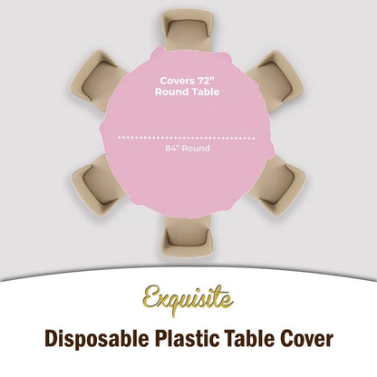 Exquisite Party Solids 6-Pack Premium Plastic Tablecloth 84in. Round Plastic Table Cover - Pink