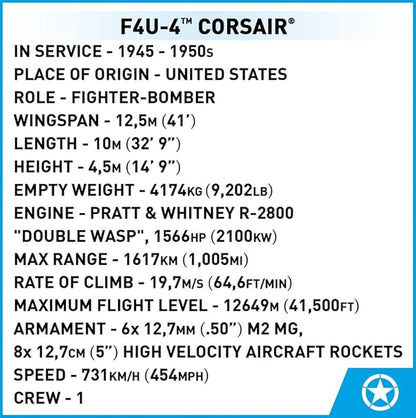 COBI Historical Collection Korean War F4U-4 ™ Corsair® Aircraft Building Set 520 Pieces