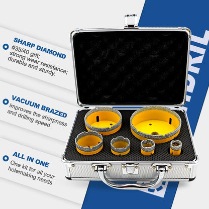 HIGHDRIL Diamond Drill Bits Kit with 5/8-11 for Porcelain Tile Ceramic Marble Brick Concrete Vacuum Brazed Hole Saw and HIGHDRIL Diamond Core Drill Bit - 6"(152mm) with 5/8-11 Thread Dry Drilling