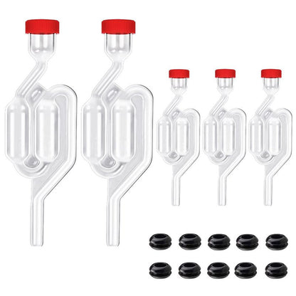Zazolyne 5Pack Fermentation Airlock,Twin Bubble Fermenting Improved High Transparency S Shape with 10pcs Grommets Drilled 3/8’’ Hole