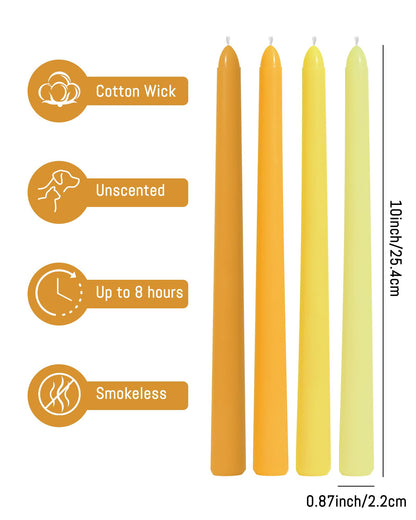 Viyffo Taper Candles 10 Inch Yellow 12 Pack Unscented, Smokeless Long Tall Tapered Candlesticks Wedding Home Decor Dinner Natural Color Series