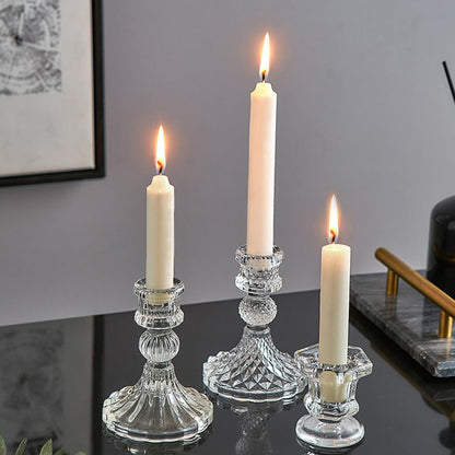 Glass Candlestick Holders Set of 6, Taper Candle Holder for Wedding Festival Christmas Party Valentine's Decor, Table Centerpieces