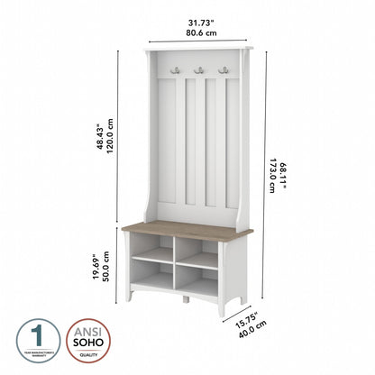 Bush Home Salinas Hall Tree with Shoe Storage Bench in Shiplap Gray and Pure White, Multi-Purpose Home Organizer, Entryway Solution with Seating and Hooks