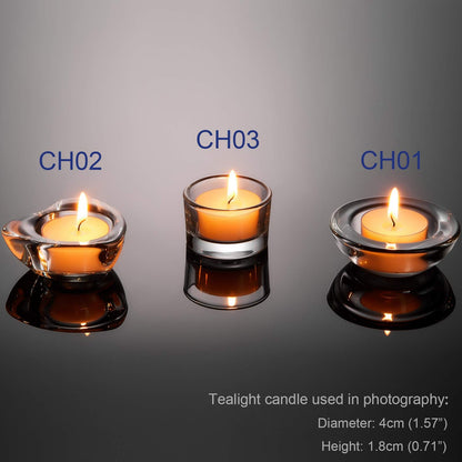 ELIVIA Clear Tealight Candle Holders - Set of 12, Round Chunky Glass Candle Holder, 3" Diameter - CH01 - Clear