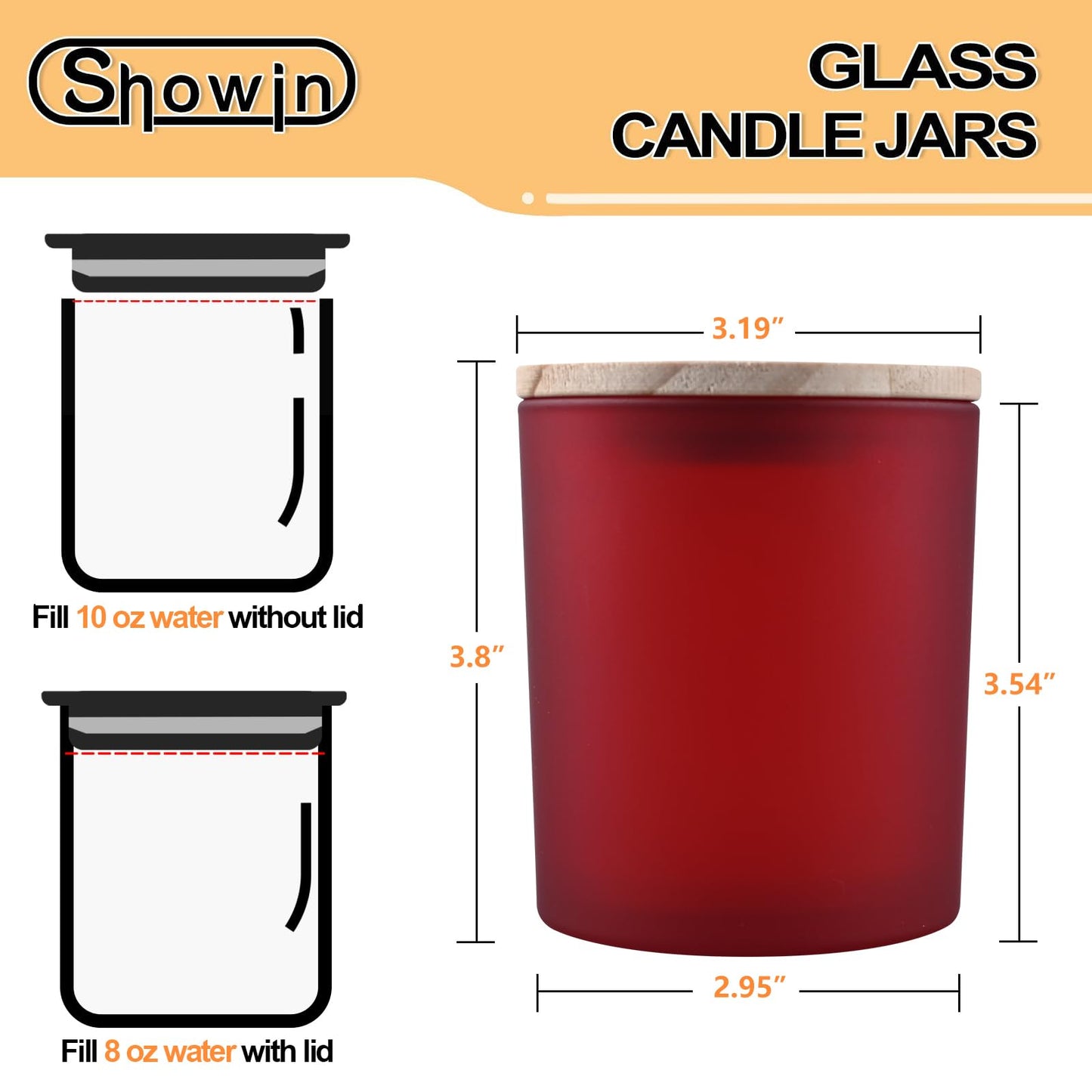 SHOWIN 10 OZ Thick Candle Jars for Making Candles 15 Pcs, Empty Jars with Wood Lids for Candle Making, Sample Container, Frosted Red