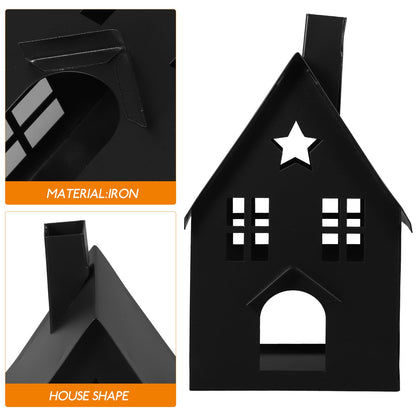 House Tea Light Holder Gothic Decor House Shape Candle Holder Rustic Candlestick Tea Light Stand Votive Candle Lantern for Home Farmhouse Dining Table Black Pillar Candle Holder