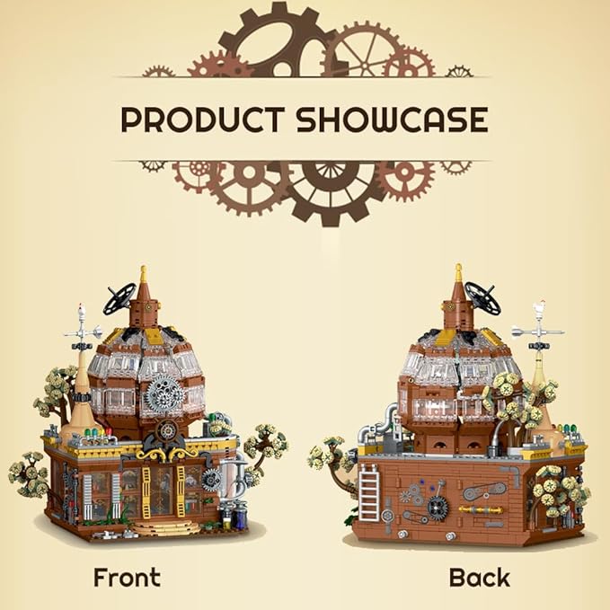 Steampunk Magic Shop Building Blocks Set – LED Lighted Model with Rich Details with Mechanic PartsMOC Architecture Toy Display for Adults &amp Teens(1842 Pcs)
