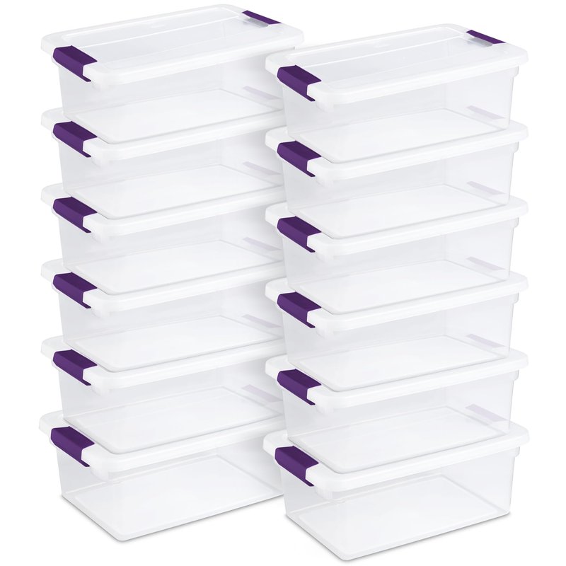 Sterilite 12-Pack ClearView Latch Box, Stackable Organizer Bins with Lids, 15 Quart - Clear Plastic Organization Containers for Closet, Bedroom, Shelving Units and Home or Office Storage