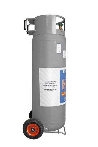 Flame King 100LB Empty Propane Tank with Wheels, Horizontal & Vertical LP Cylinder with Built-in Gauge for Fire Tables, Fire Pits, Patio Heaters, Barbeques, Lunch Trucks, Weed Torches & Truck Campers