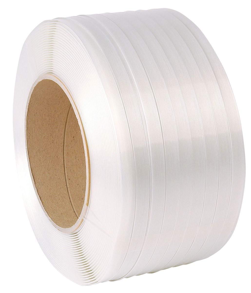 1/2" Strapping 9900 Ft Machine Grade 8x8 Core Polypropylene Heavy Duty Grade Strapping, 1 Roll, White