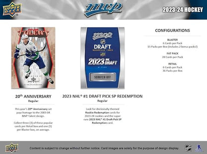 Upper Deck 2023-24 MVP Hockey Blaster Box (15 Packs of Hockey Cards)