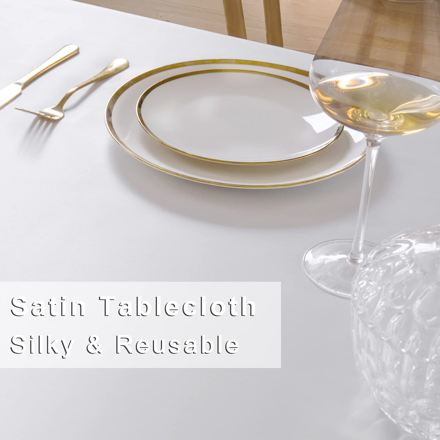 Horbaunal 2 Pack White Satin Tablecloth 60 x 102 Inches Rectangle Satin Table Cover Bright Silk Table Cloth Smooth Table Decoration for Wedding Party Banquet
