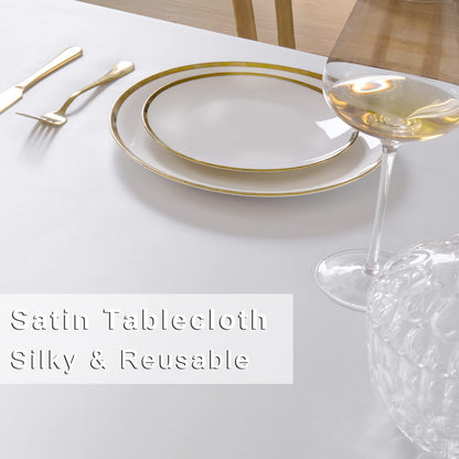 Horbaunal 2 Pack White Satin Tablecloth 60 x 102 Inches Rectangle Satin Table Cover Bright Silk Table Cloth Smooth Table Decoration for Wedding Party Banquet