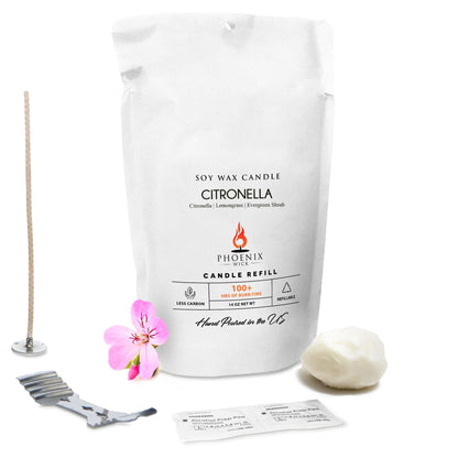 Phoenix Wick Candle Making Kit – Transform Anything Into A Candle – Candle Making Kit with Wick + 14oz Wax (Citronella Scent)