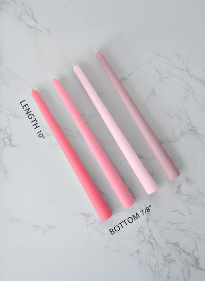Homeology 12pk 10" Classic Taper Candles, Muted Pink Shades, 7-8 Hours Long Burning, Unscented Tall Candlesticks