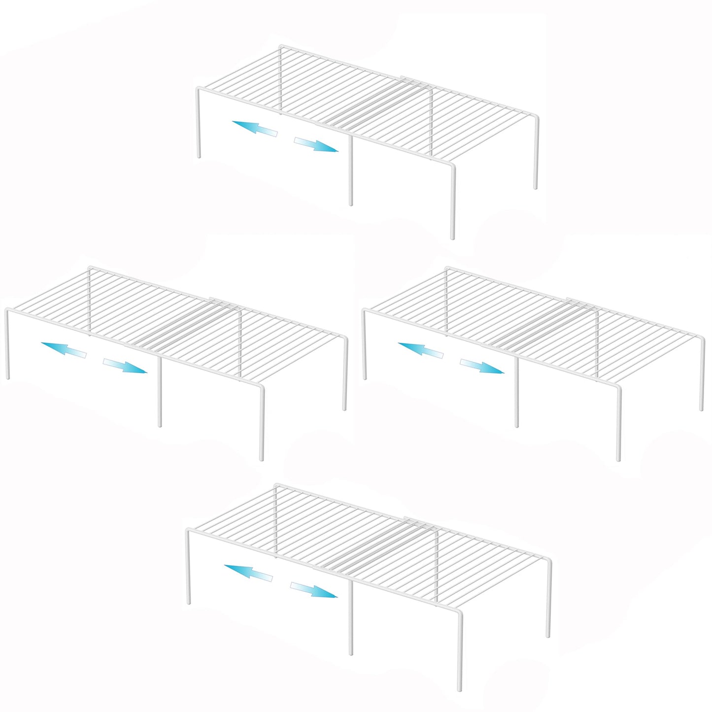 iPEGTOP Expandable Freezer Cabinet Storage Shelf, 2 Pieces Rustproof Spice Rack, Adjustable Kitchen Organizer Counter Fridge Pantry Shelf Space Saver (White)