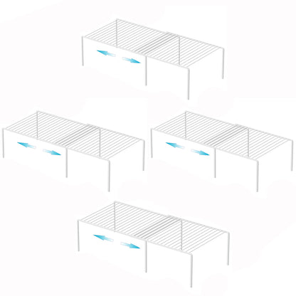 iPEGTOP Expandable Freezer Cabinet Storage Shelf, 2 Pieces Rustproof Spice Rack, Adjustable Kitchen Organizer Counter Fridge Pantry Shelf Space Saver (White)
